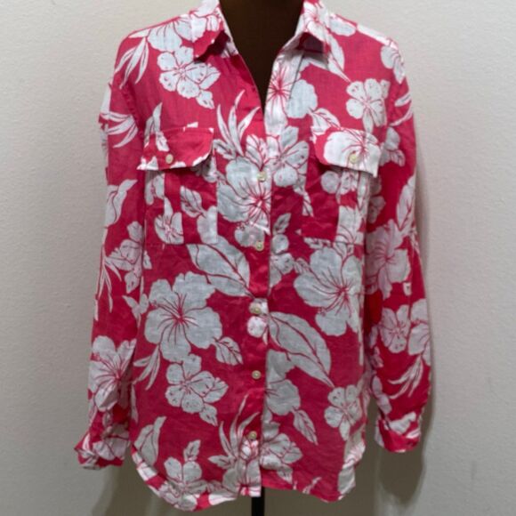 Tommy Bahama Womens Size Medium Floral Linen Button Up Roll Sleeve Top - Picture 2 of 9